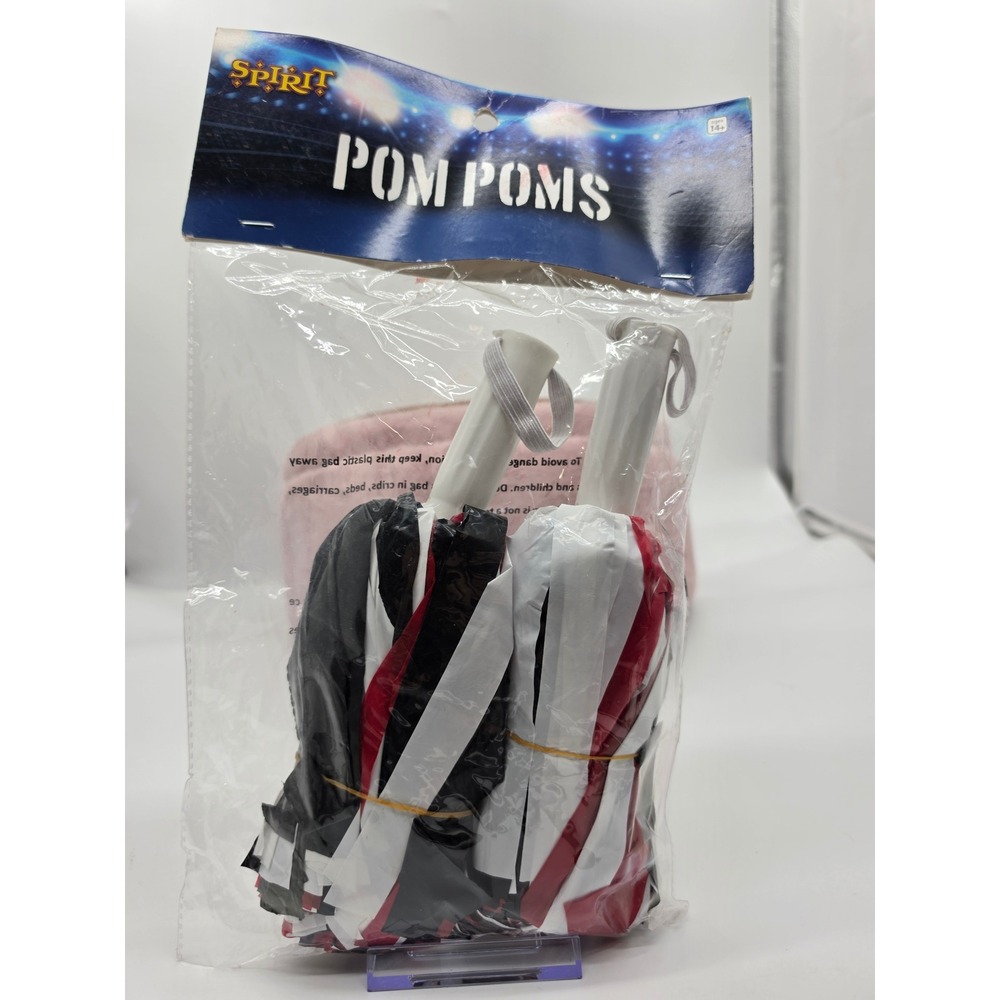 Spirit Halloween Cheerleader Pom Poms Red White Black Costume Accessory Set 2pk